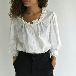 Puff Sleeve Blouse with Eyelet Trim